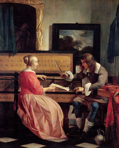 Ein Mann und eine Frau sitzen an einem Virginal, ca. 1665 von Gabriel Metsu